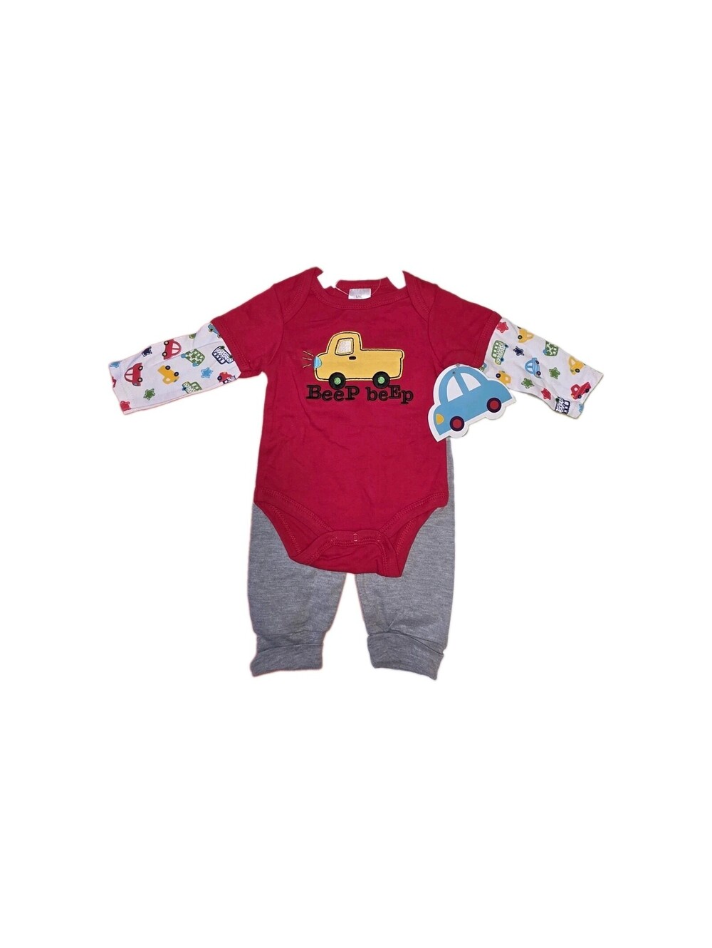 Little Beginnings 0-3M 2pc Outfit Set Truck Graphic Bodysuit + Gray Pants